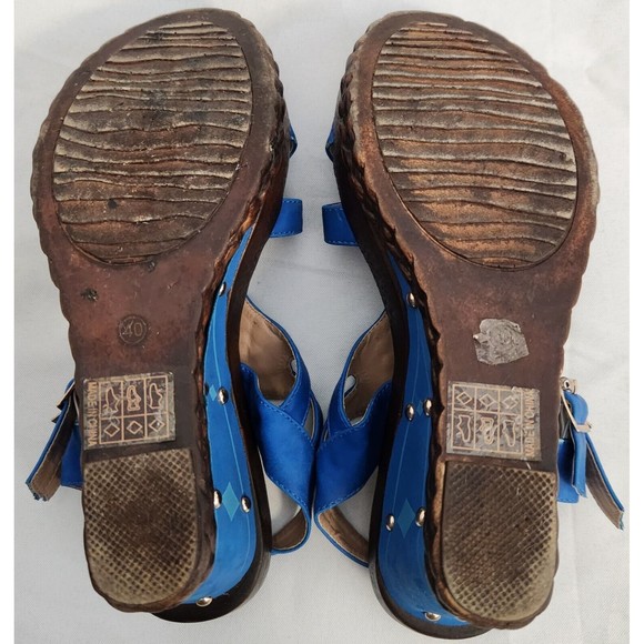 CR COLLECTION Blue Wedge Sandals Gold Studs US Women's Size 9.5 EU Size 40 - Picture 5 of 6